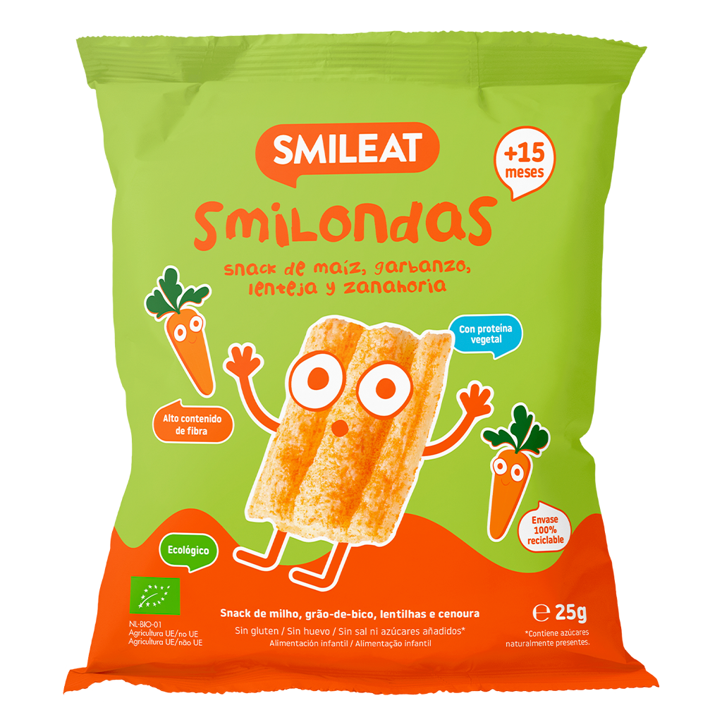 Smilondas Snack de Maiz, garbanzo, lenteja y Zanahoria Eco Smileat 25 g