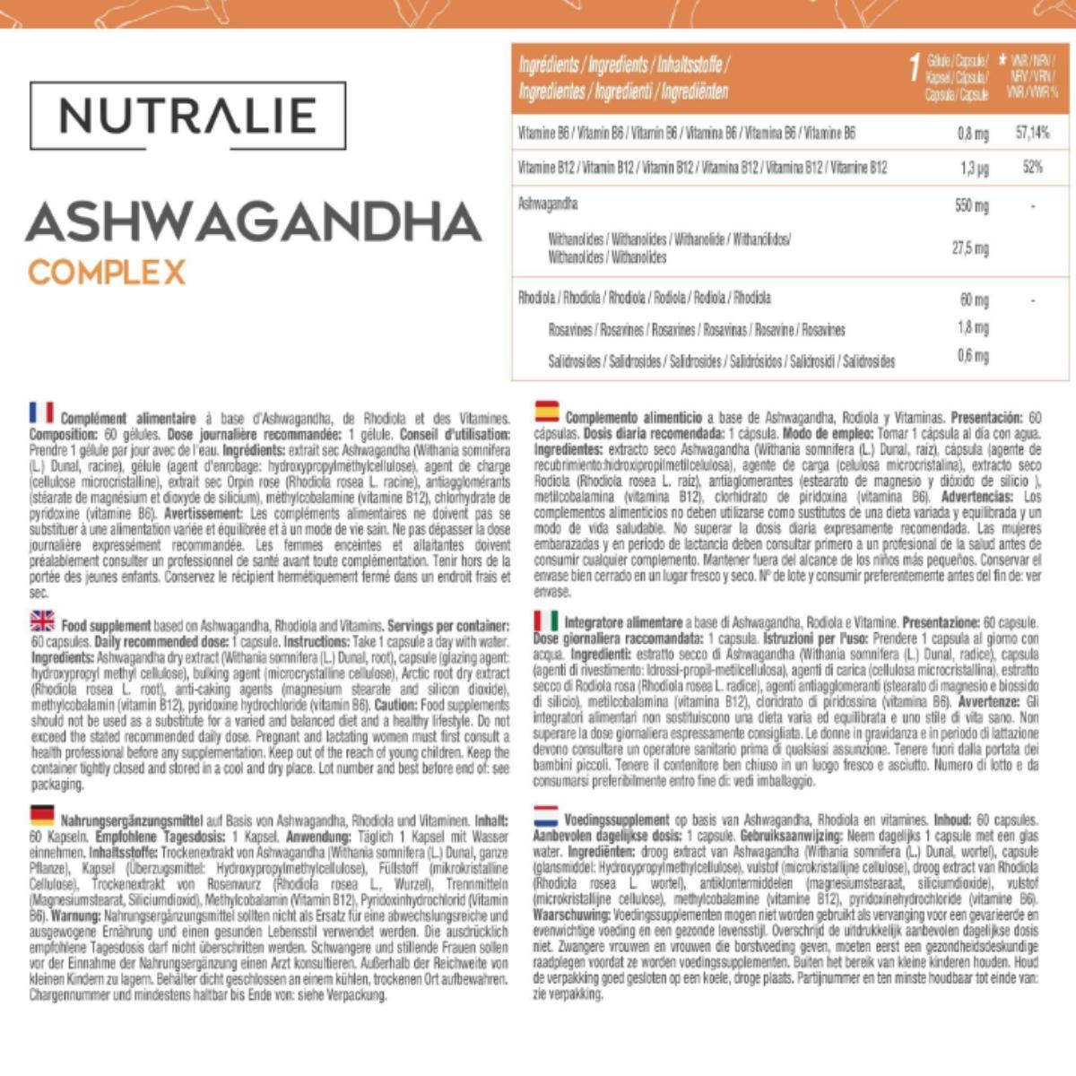 Ashwagandha con vitamina B6 y B12 Nutralie 60 Cápsulas