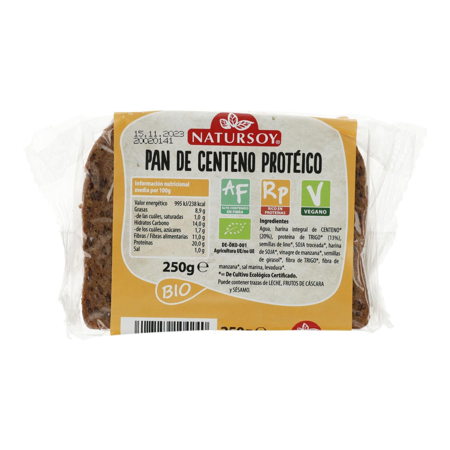 Pan de Centeno Protéico ECO, 250 g. Natursoy