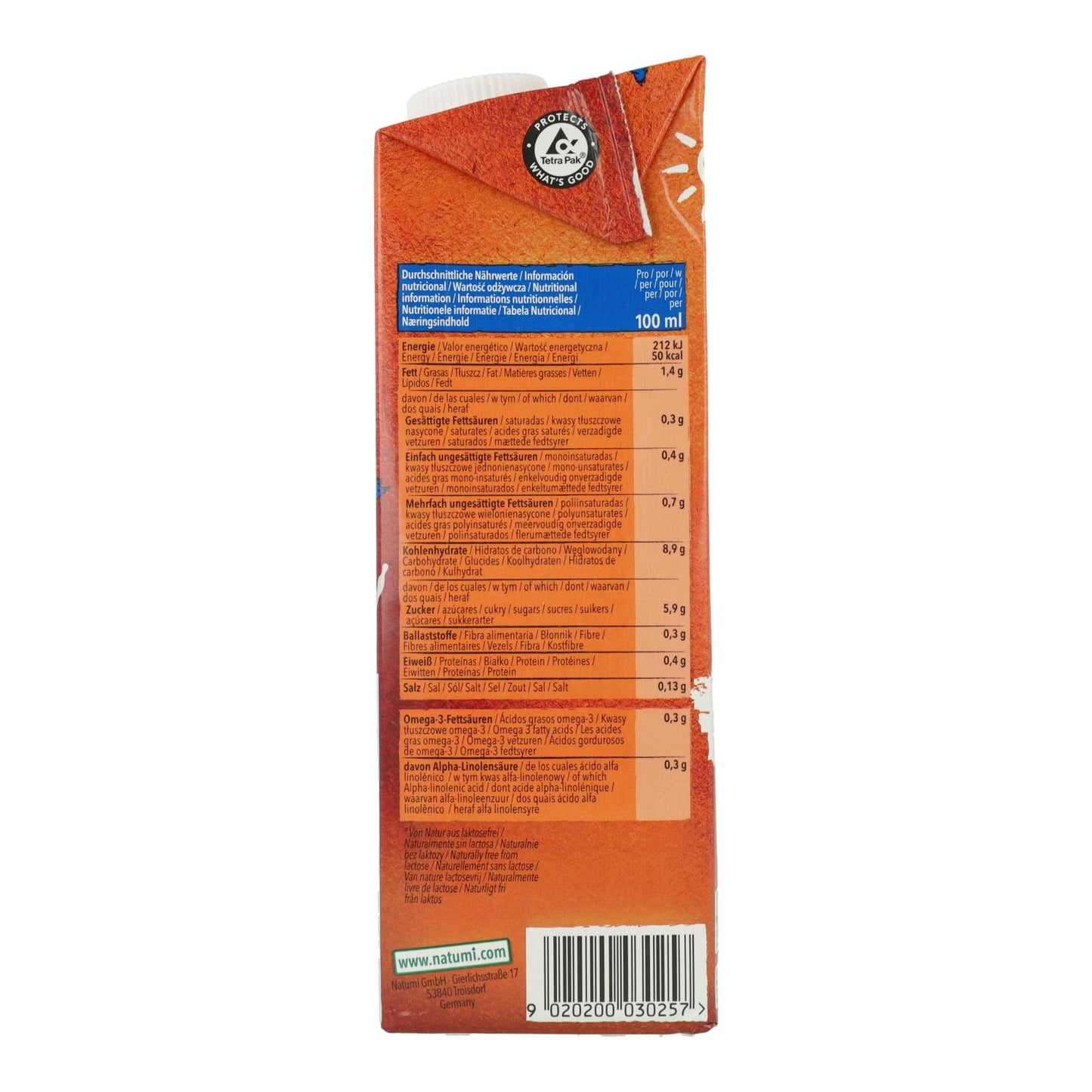 Pack 8 uds Bebida Avena con Omega 3 BIO Natumi 1 L