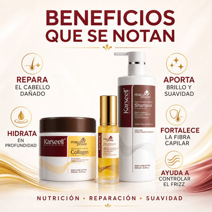 Set Mascarilla Colágeno + Aceite + Champú Maca Karseell 500ml + 50ml + 500ml