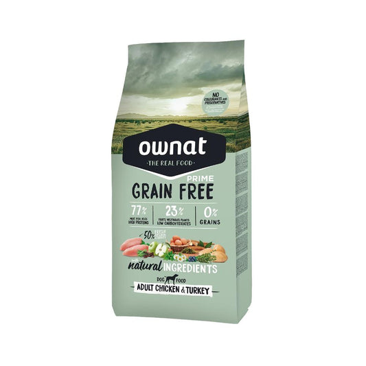 Pienso Grain Free Prime Pollo y Pavo para todas razas perro ADULT Ownat 12 kg