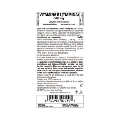 Vitamina B1, 100 comprimidos de 500mg