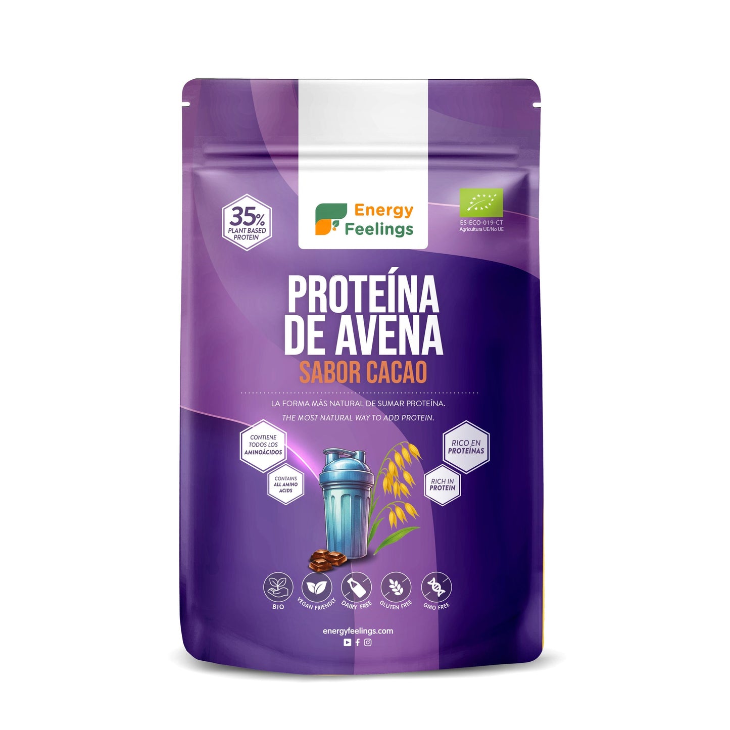 Proteína de avena sabor cacao eco Energy Feelings 500 g XL Pack