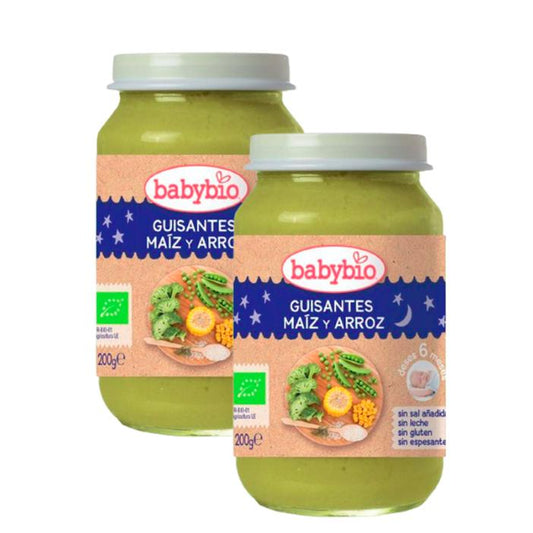 PROMO x2 Tarrito Buenas Noches Guisantes, Maiz y Arroz, 200 g. Babybio