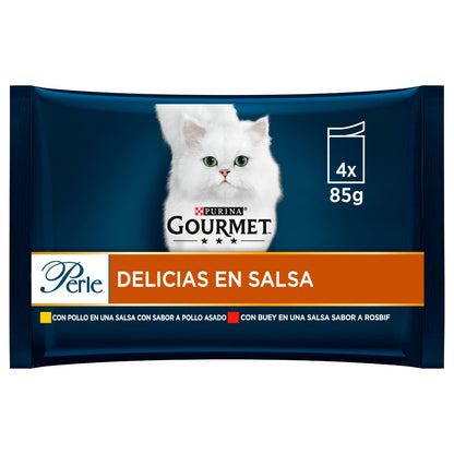 GOURMET PERLE Delicias en Salsa Pollo Buey (4x85g)