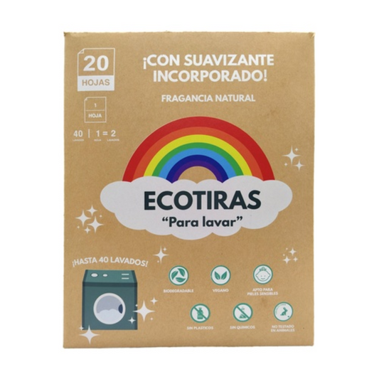 Ecotiras Lavadora Detergente con Suavizante 20 Tiras (40 Lavados)