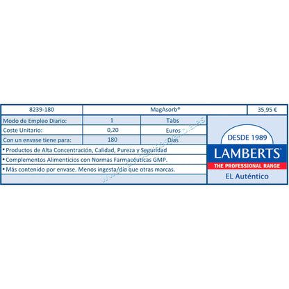 MagAsorb Lamberts 180 tabletas