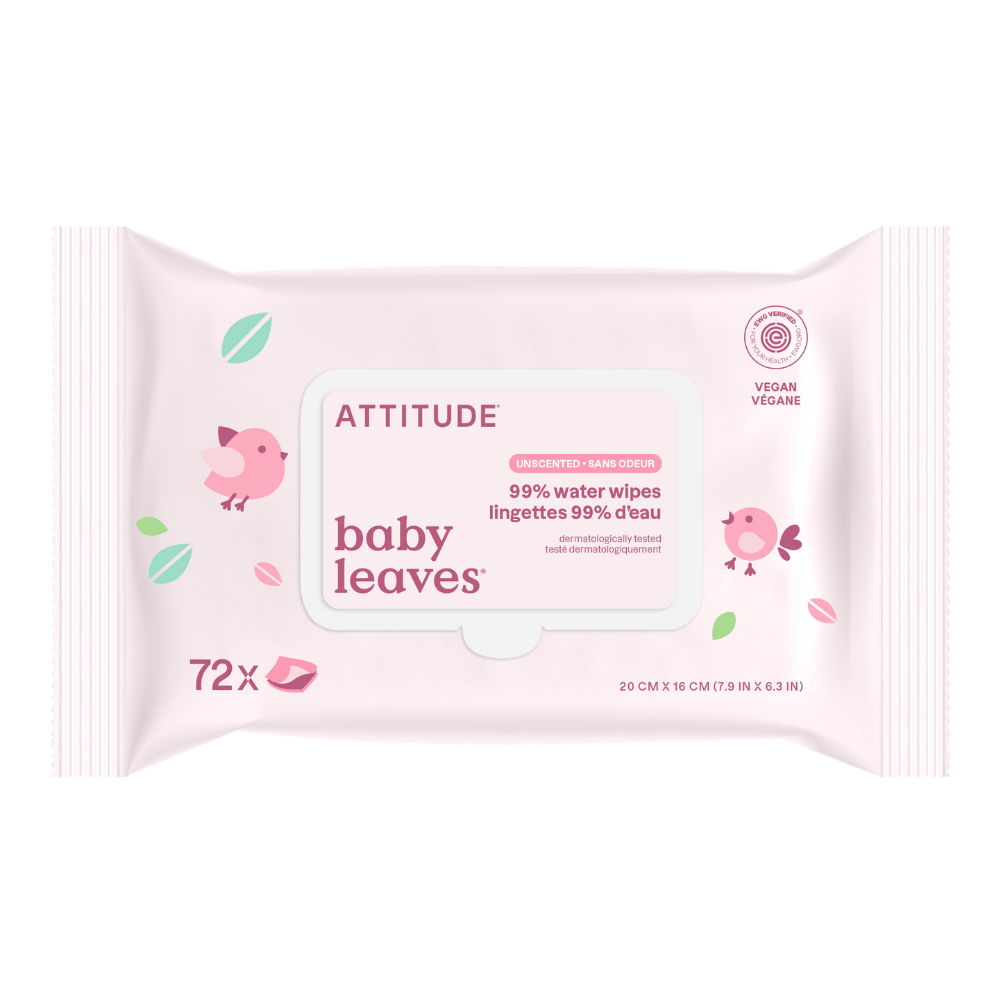 Toallitas Baby Leaves 99% agua sin perfume Attitude