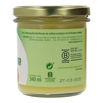 Ghee Mantequilla Clarificada Ayurvedica Bio El Granero, 340 ml