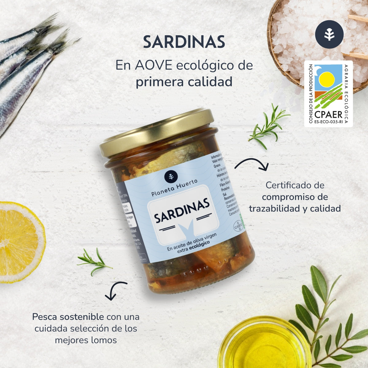 Pack 3x Sardinas en aceite de oliva virgen extra ECO Planeta Huerto 190 g