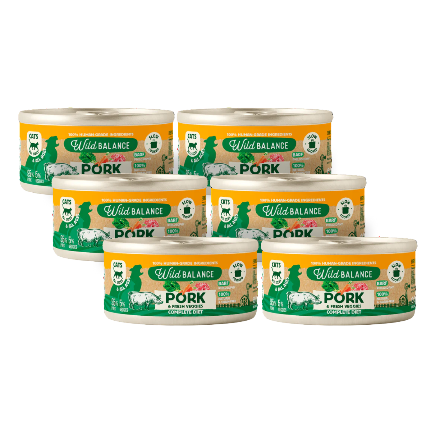 Pack Cerdo y verduras BARF para gatos 6x120 g Wild Balance