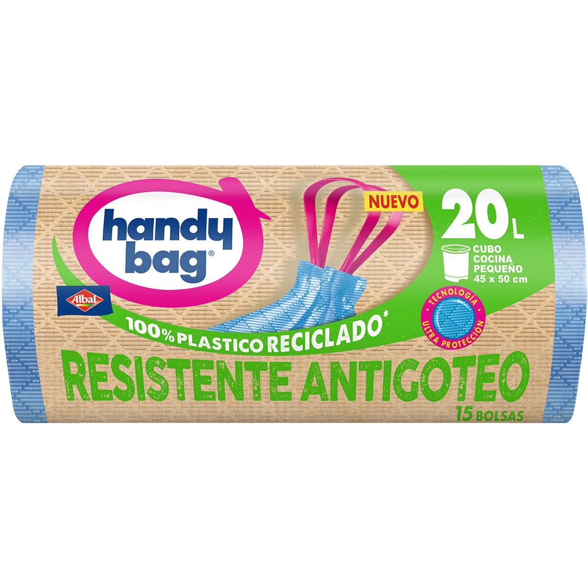 Bolsas basura Antigoteo 20L Handy Bag 15 uds 100% recicladas