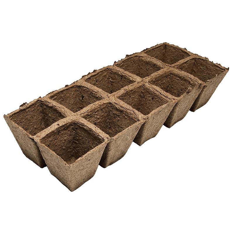 3x Bandeja de 10 macetas de fibra de madera cuadradas Biotop 5,5 x 5,5 cm