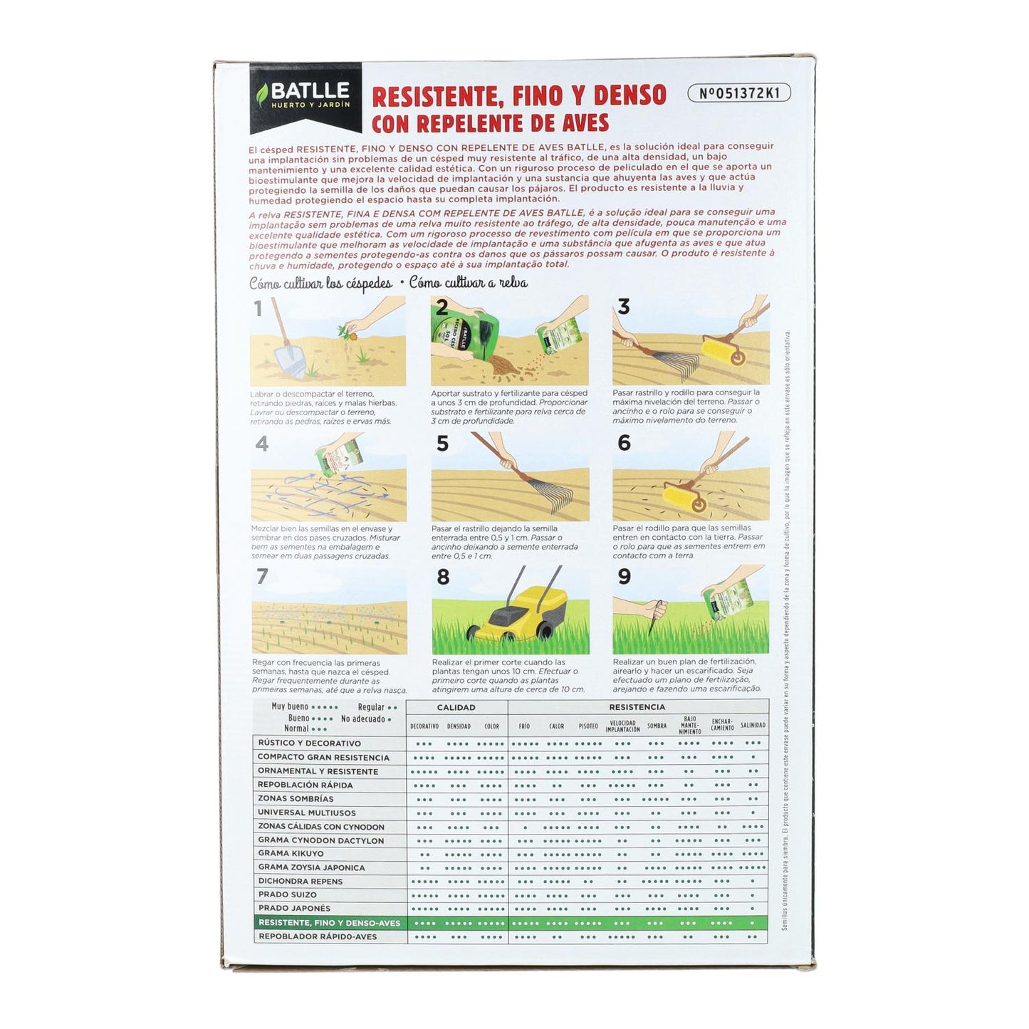Semillas césped resistente fino y denso con repelente de aves Batlle 1kg