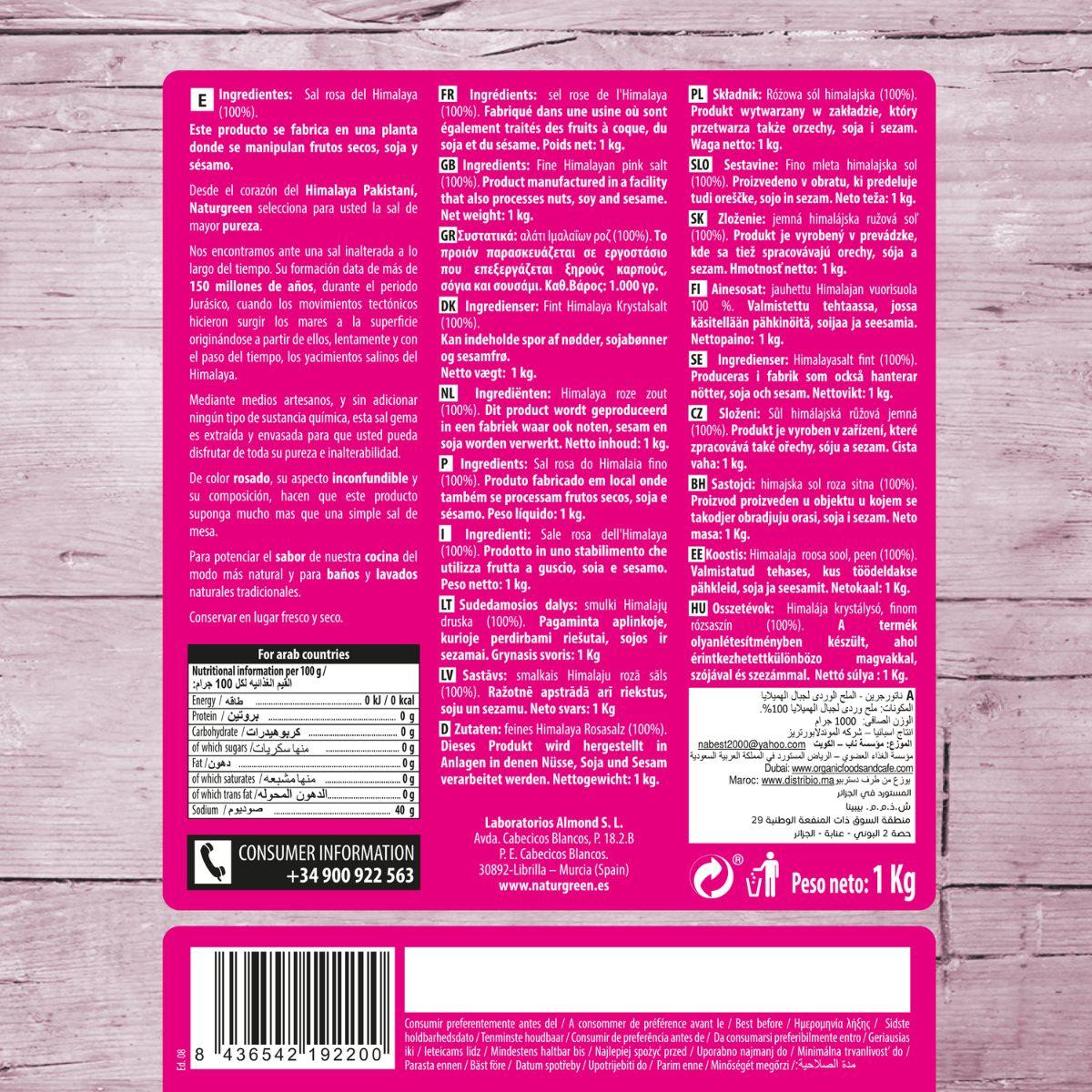 Sal rosa del Himalaya fina Naturgreen 500 g