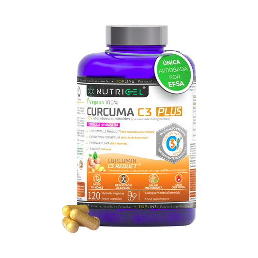 Cúrcuma C3 Plus con C3 Reduct® + Boswellia, Jengibre y Pimienta Nutricel 120 cápsulas