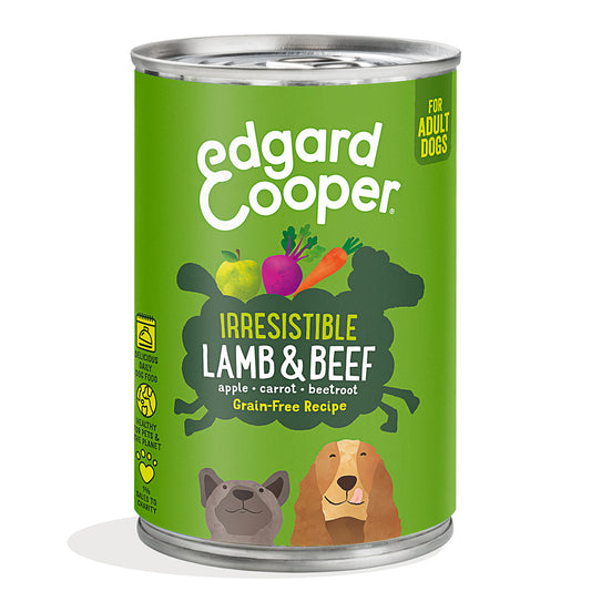 Comida húmeda Cordero y Carne de Vacuno con Manzana Zanahoria y Remolacha Edgard Cooper 400 g