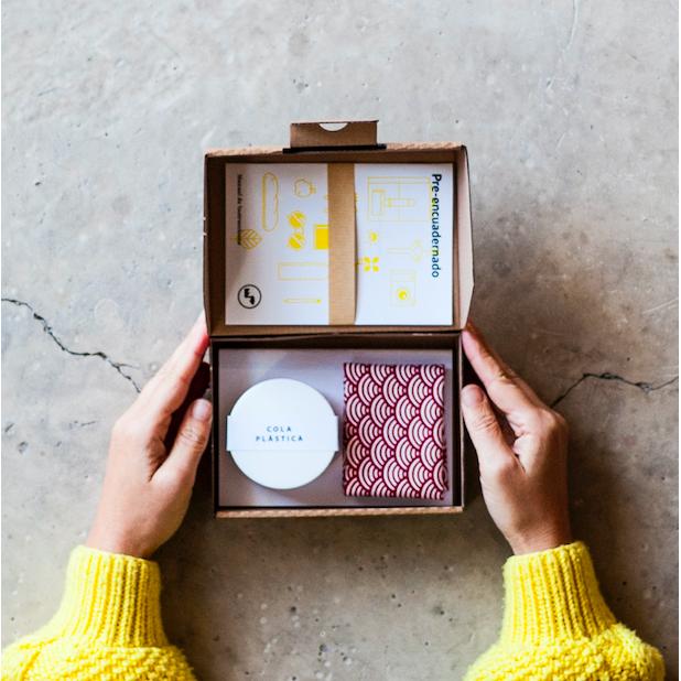 Kit Haz tu Libreta DIY  Tela cuadros azul y blanco