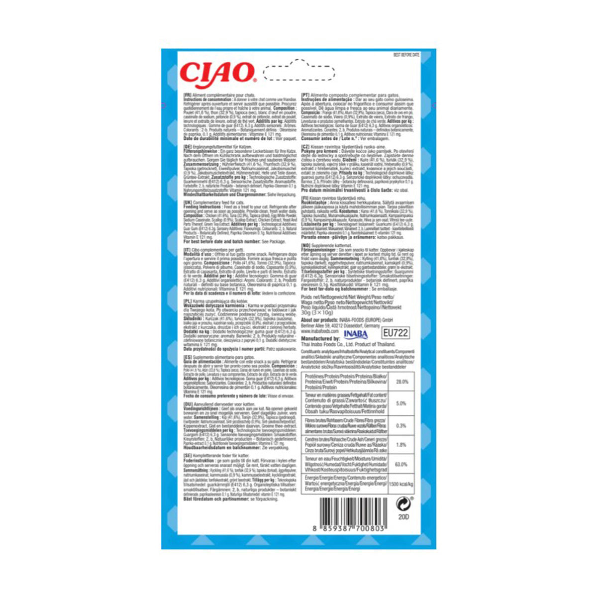 Churu Cat Bites receta de atún con vieira Snack para gatos 3 x 10 g