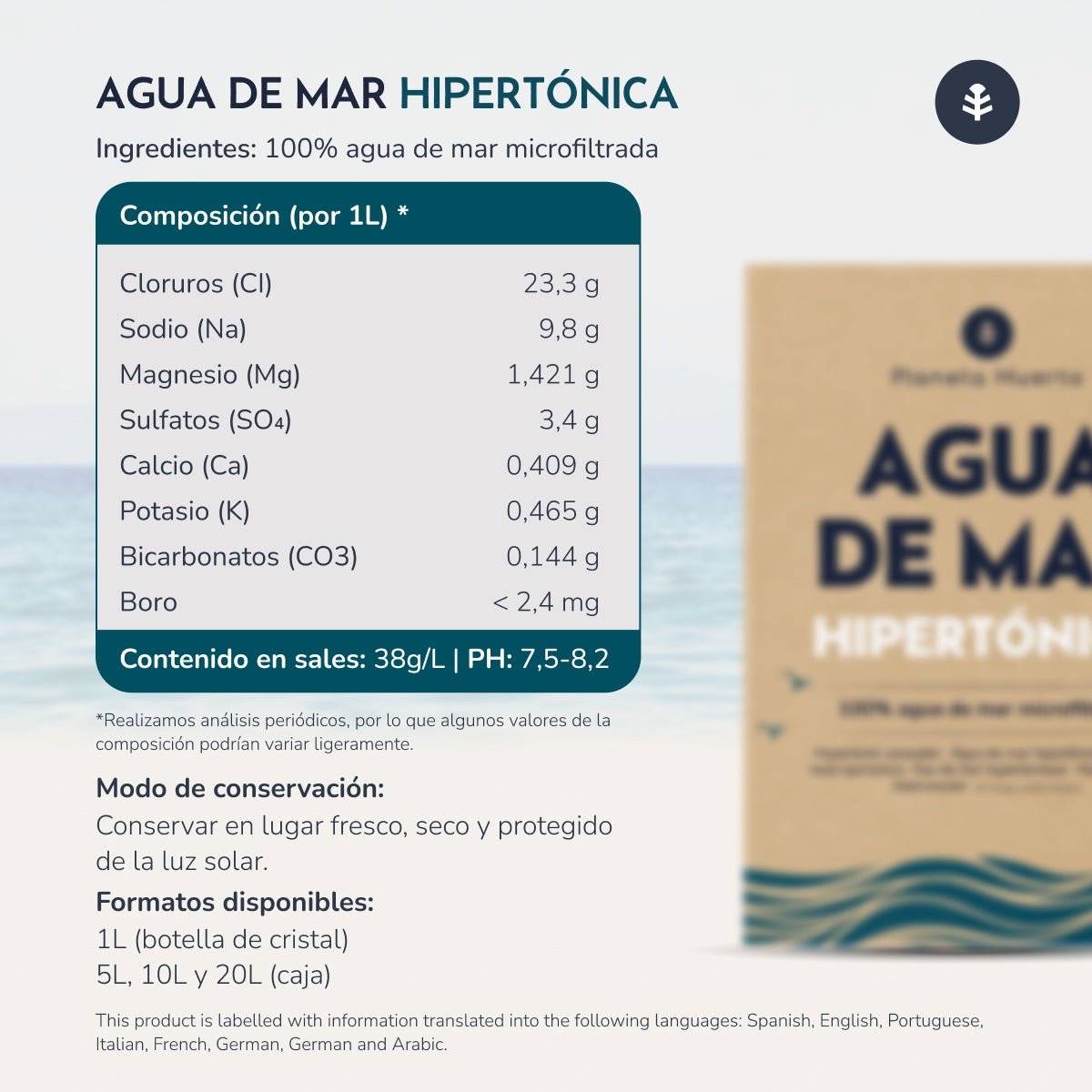 Agua De Mar Hipertónica Planeta Huerto 20 L