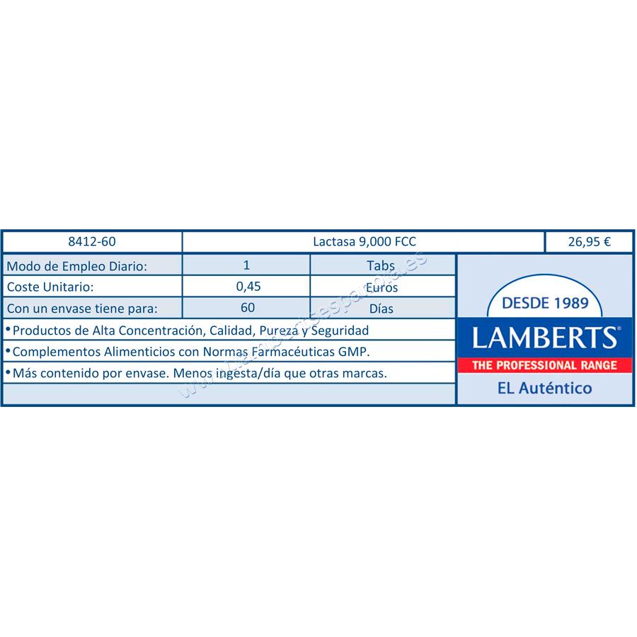 Lactasa Enzima Digestiva en tabletas Lamberts 350 mg