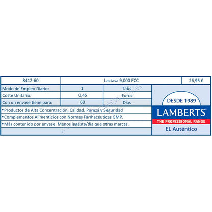 Lactasa Enzima Digestiva en tabletas Lamberts 350 mg