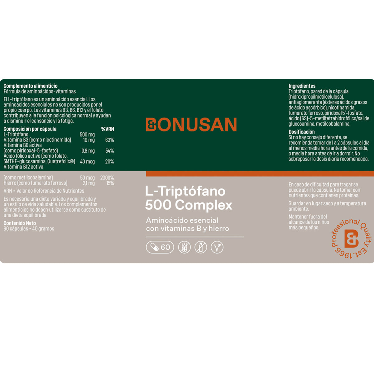Bonusan L-Triptófano 500 mg plus 60 cápsulas