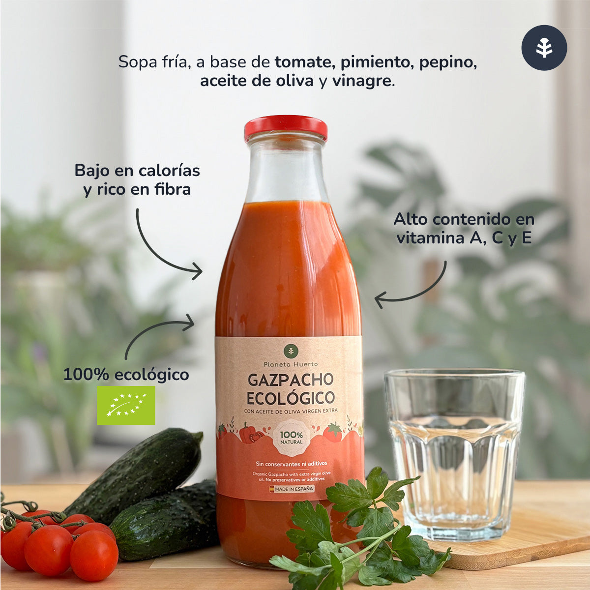 Gazpacho tradicional ECO con AOVE Planeta Huerto 1L