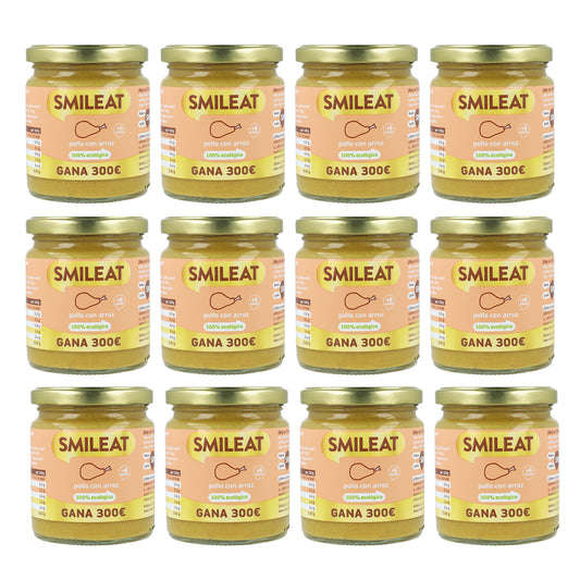 Pack 12x Tarrito BIO pollo con arroz +6 meses Smileat, 230g