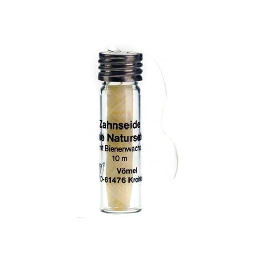 Hilo dental de seda natural con cera de abeja, dispensador cristal, 10m Vomel