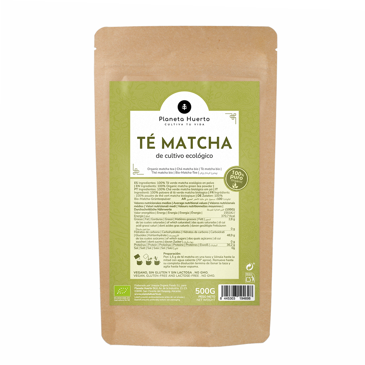 Te Matcha en polvo ECO Planeta Huerto 500 g