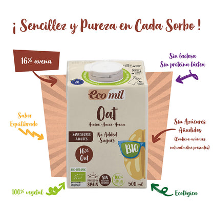 Bebida Vegetal de Avena Sin Azúcar Bio ECOMIL 500 ml