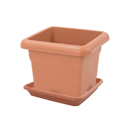 Pack maceta cuadrada con plato color terracota Terra 33 x 33 x 27 cm