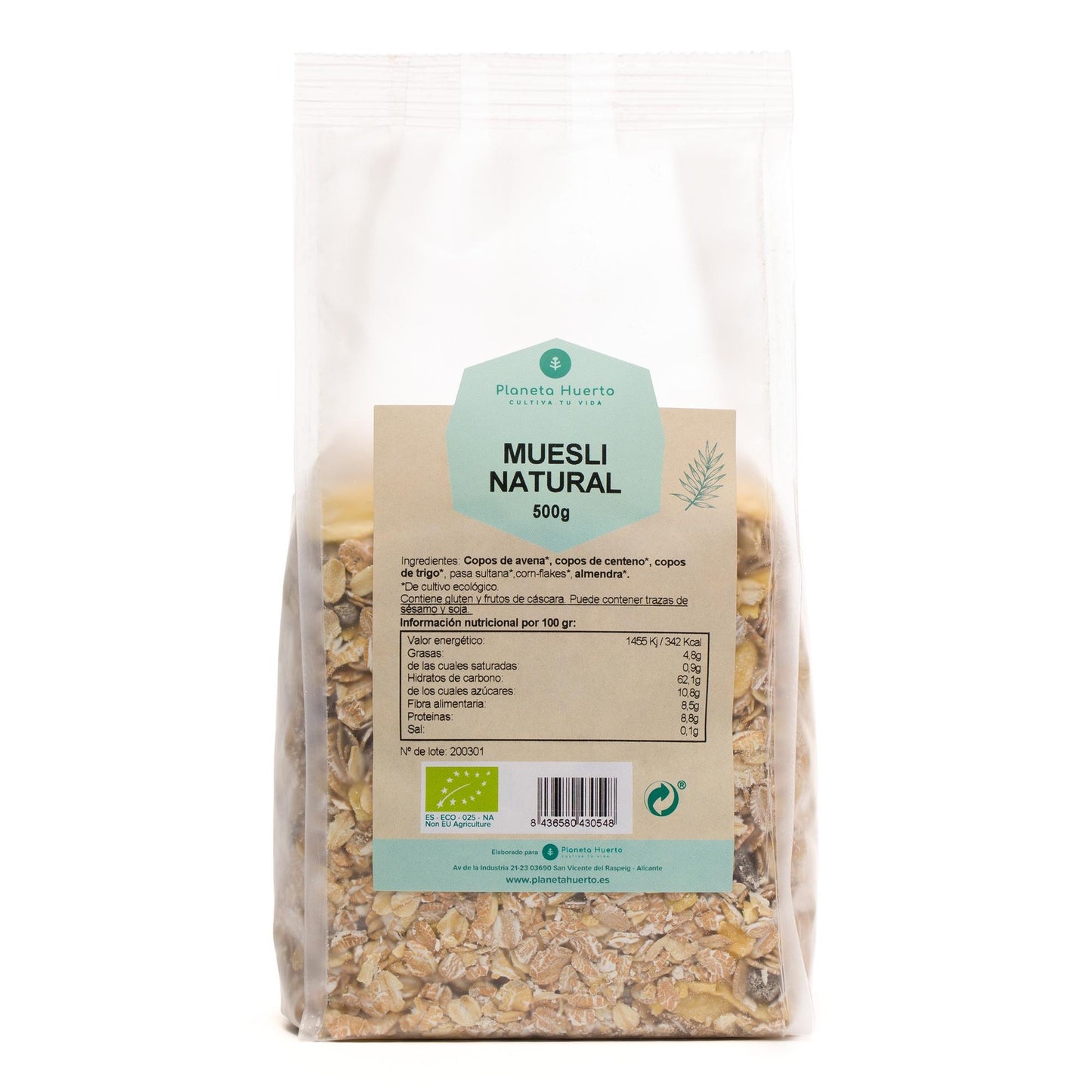 Pack 6x Muesli natural con pasas ECO Planeta Huerto 500 g