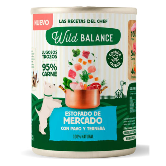 Lata completa Estofado de Mercado con Pavo y Ternera para Perros Wild Balance 400gr