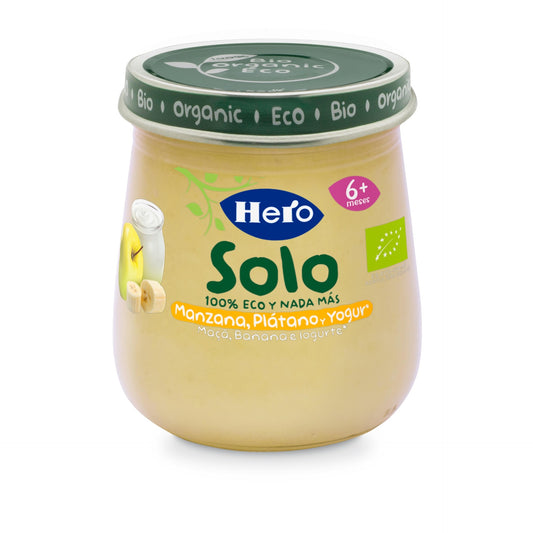 Tarrito de Manzana, Plátano y Yogur  Eco 120 g-Hero Baby