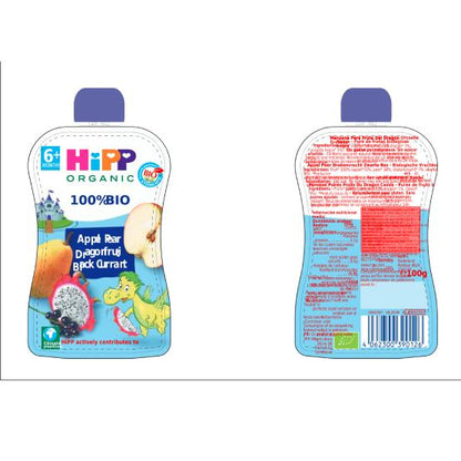 Pouch Manzana, Pera, Fruta de dragón y Grosella Bio +6 meses HiPP 100 g