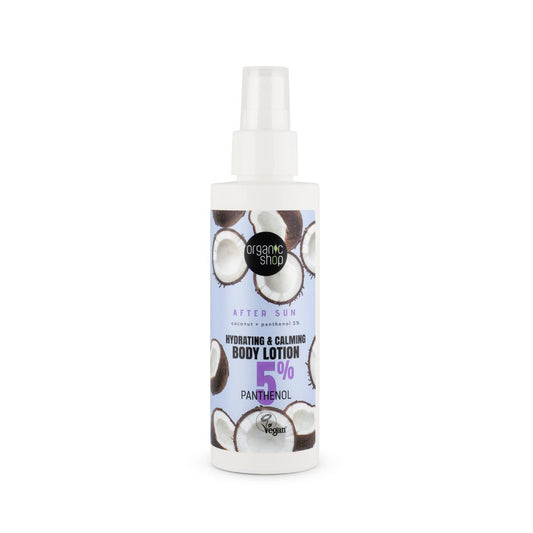 Loción corporal hidratante y calmante aftersún coco + pantenol 5 %, 150 ml