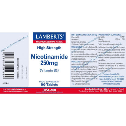 Nicotinamida  100 tabletas de 250mg Lamberts