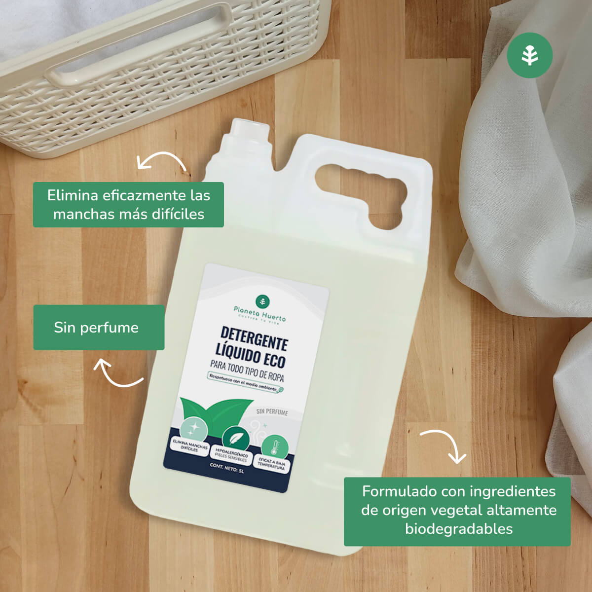 Detergente Líquido Ropa ECO Sín Perfume  Planeta Huerto 5 Litros
