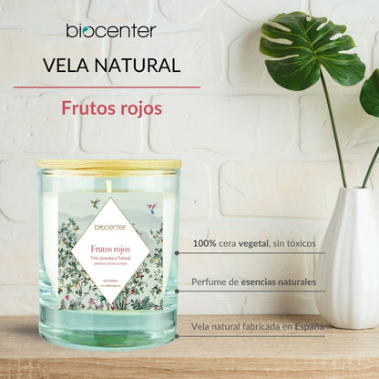 Vela natural Frutos rojos - cera vegetal y aceites esenciales, Biocenter, 200 gr