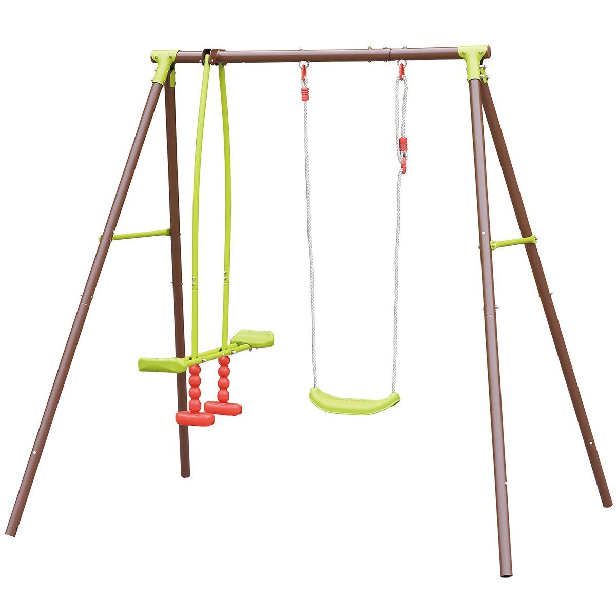 Columpio y balancín de acero marrón y verde Malo Soulet