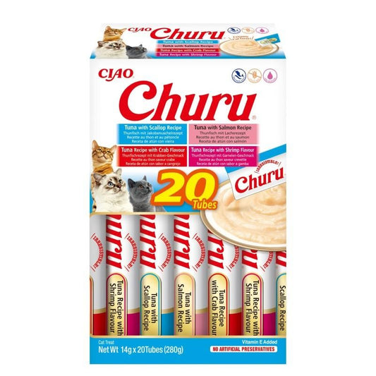 Churu Variedades de atún con marisco Snack cremoso para gatos 20x14 g