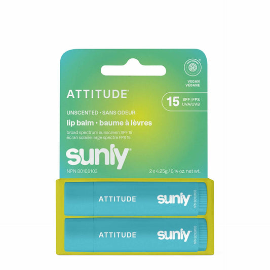 Lipbalm SPF 15 unscented duo pack Attitude Sunly (2x 4,25 g)