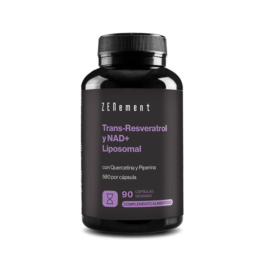 Trans-Resveratrol y NAD+ Liposomal con Quercetina y Piperina, Zenement, 90 Cápsulas Veganas