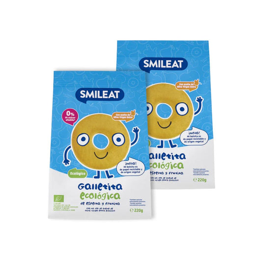 Pack 2x Galletas infantiles ECO de espelta con manzana  Smileat, 220g