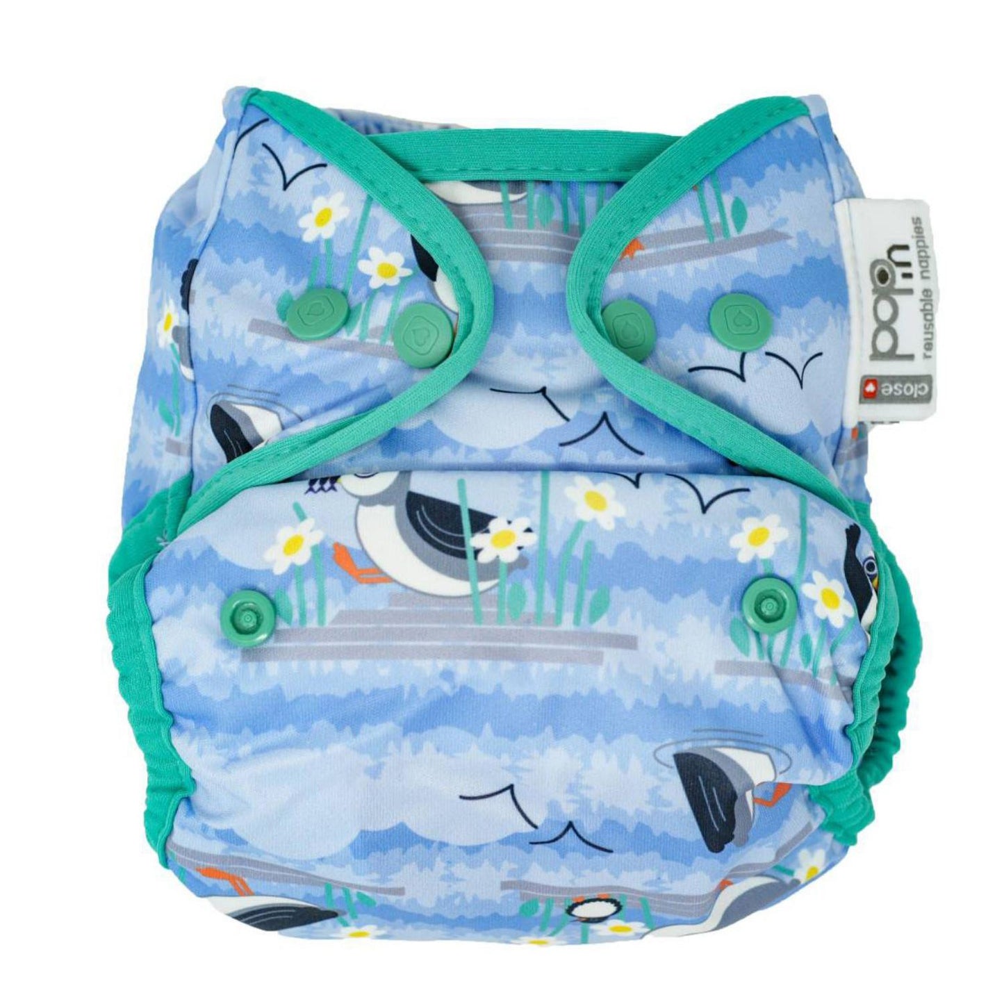 Pañal de Tela de Bambú blue Puffin Close Pop-In Corchetes
