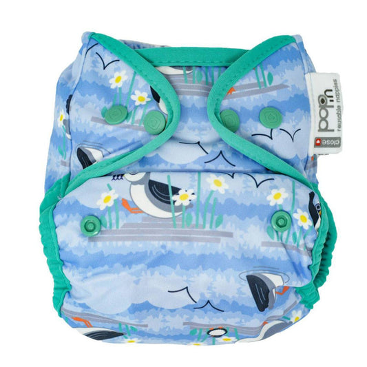Pañal de Tela de Bambú blue Puffin Close Pop-In Corchetes