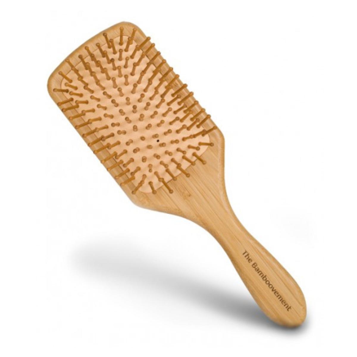 Cepillo para el pelo de bambú Paleta-Rectangular grande púas redondeadas.